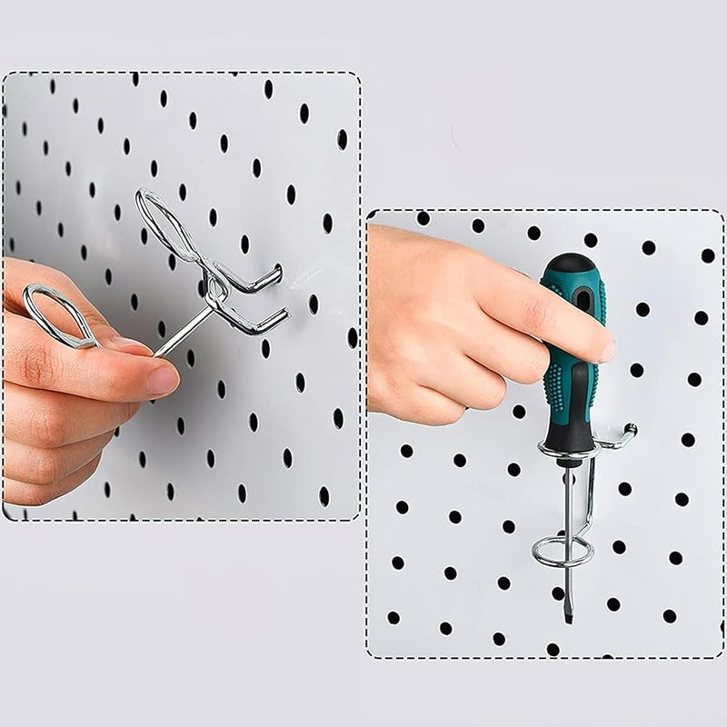 Metal Pegboard Hooks 5pcs Double Ring Screwdriver Holder Tool Rack Garage Workshop Storage - Image 5